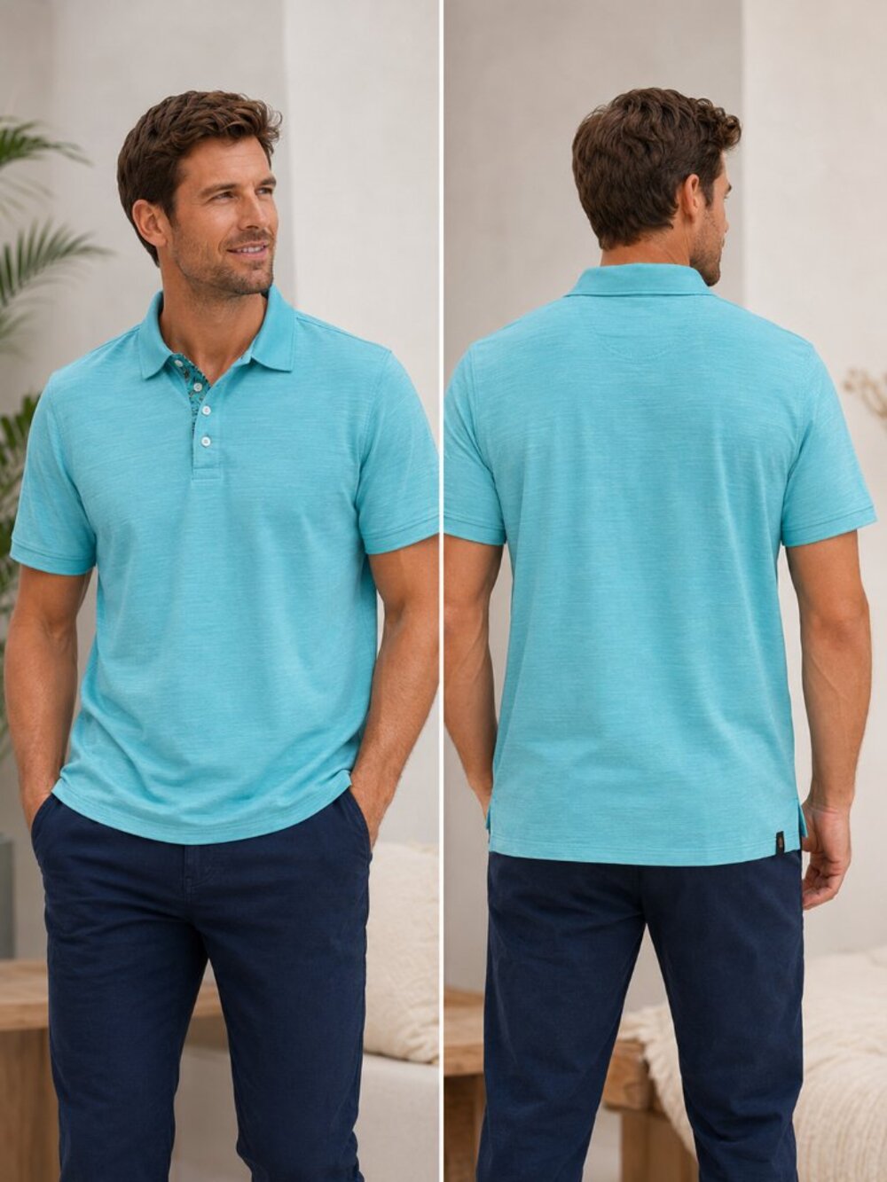 G-III Men’s Teal Blue Cotton Polo Shirt Havana Floral Accent Size M